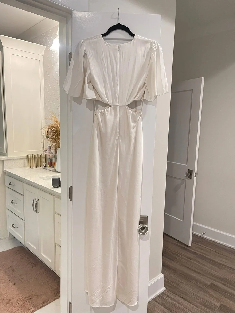 Elegant Ivory Satin Jumpsuit with Front Ring Detail